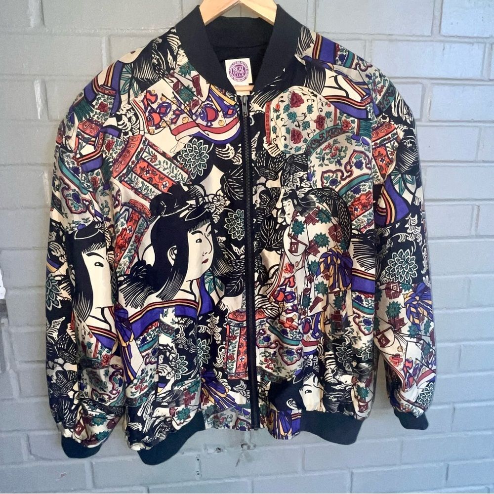Saks Fifth Ave Silk Oversized Japanese-Inspired Bomber Jacket MINT COND S